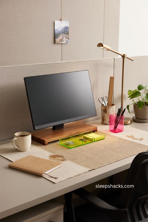 Neon accent pieces for bold cubicle desk decor and office workspace 