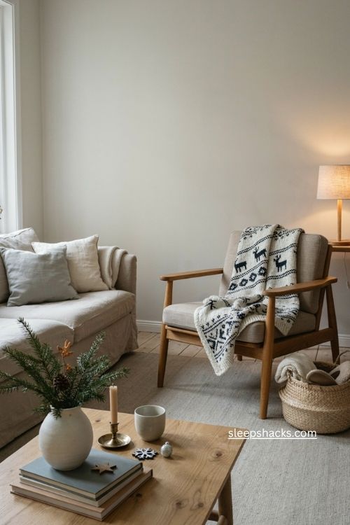 Nordic reindeer knit Christmas throw in white and navy 