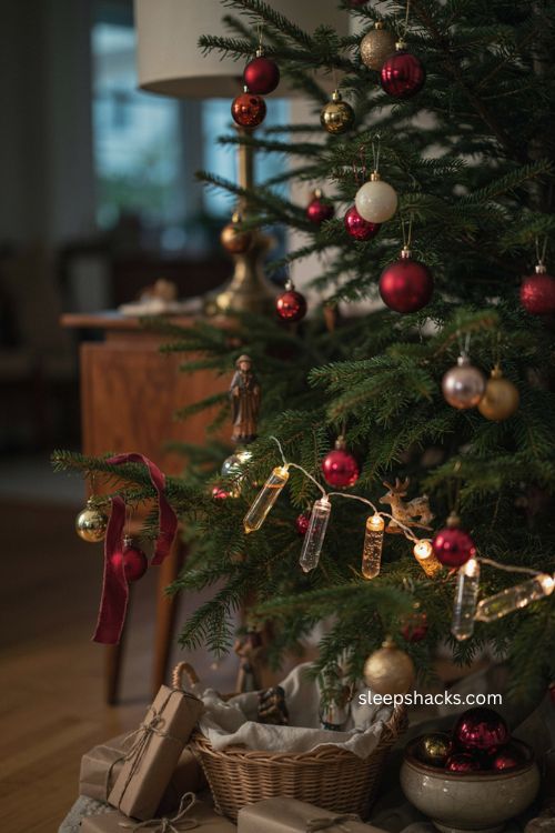 Nostalgic Christmas tree with vintage bubble lights glowing liquid tubes retro holiday decor cozy evening 