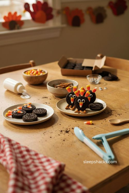 Oreo turkey cookies Thanksgiving snack craft for toddlers 