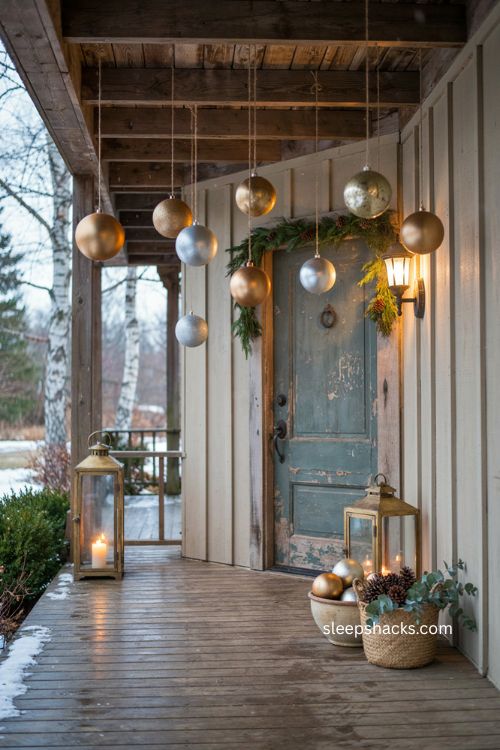 Oversized Christmas ornament porch decorating ideas 