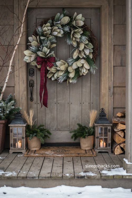Oversized Christmas wreath ideas for a farmhouse front door