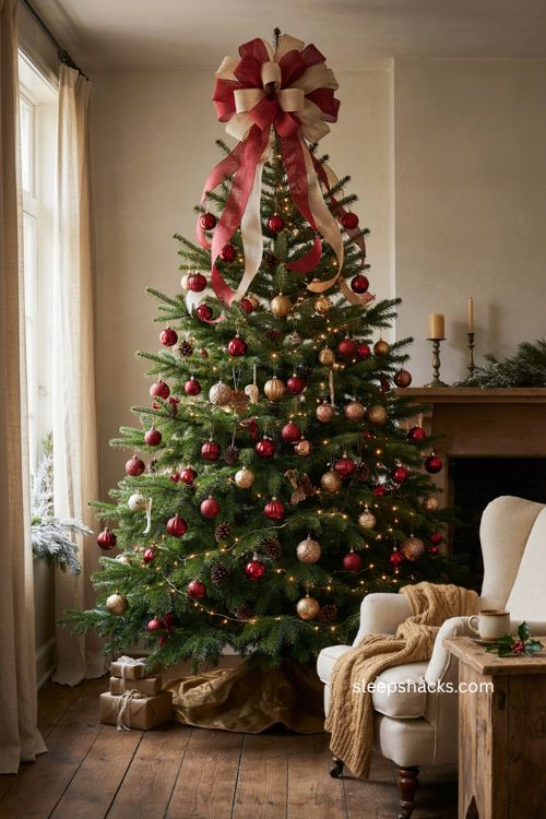 Oversized handmade Christmas bow tree topper diy 