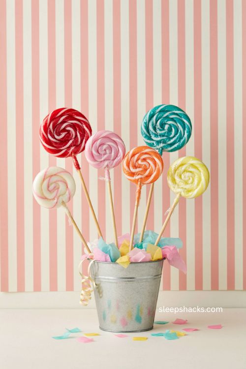 Oversized lollipops from foam circles for a diy candy party 