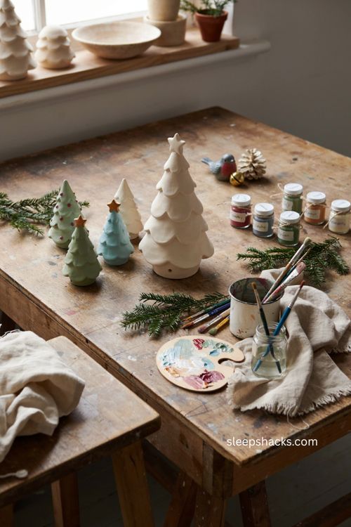 Paint your own ceramic christmas tree kit with bisque pottery paints and brushes