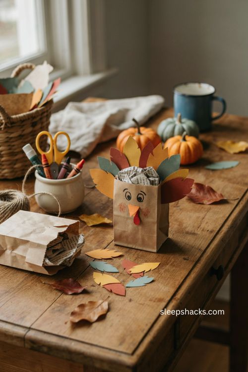 Paper bag turkey puppet craft for preschoolers Thanksgiving