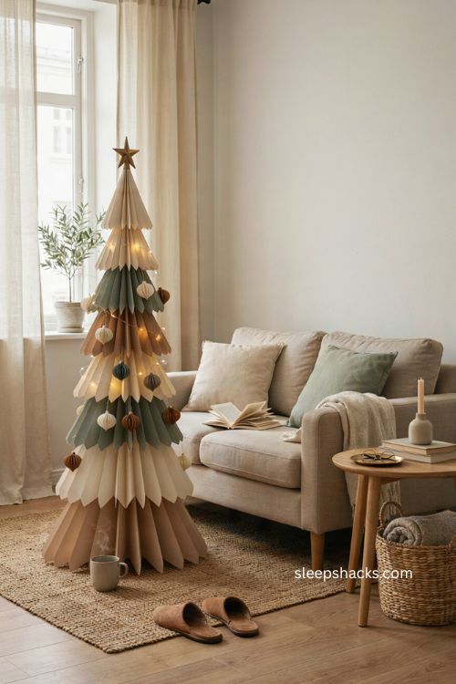 Paper christmas tree for a cozy small apartment holiday decor 