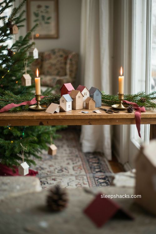 Paper christmas village houses handmade mantel decor miniature holiday paper decorations 