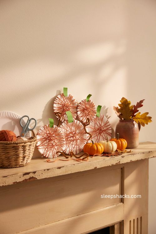 Paper plate string art pumpkin craft for preschoolers Thanksgiving