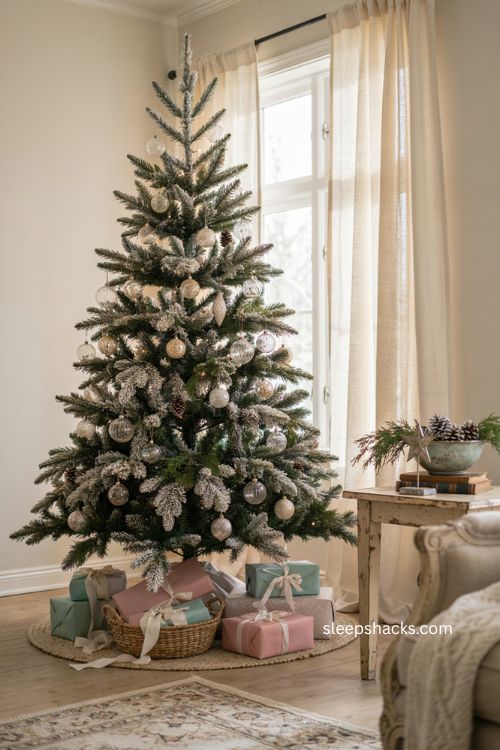 Pastel Christmas wrapping paper ideas with seafoam pink and pale blue retro gifts 