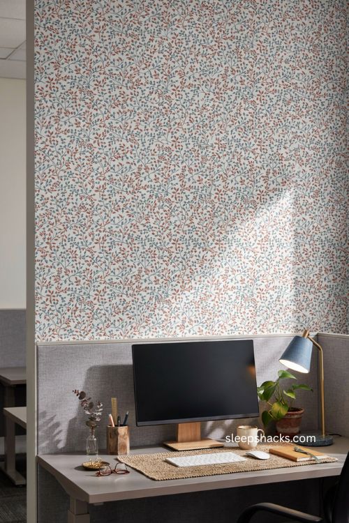 Peel-and-stick wallpaper for cozy cubicle wall decor and office workspace 