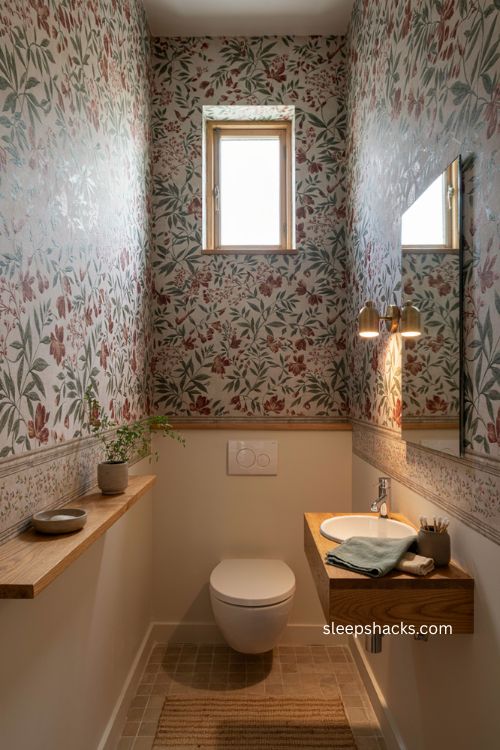 Peel and stick wallpaper ideas for a small toilet room with molding 