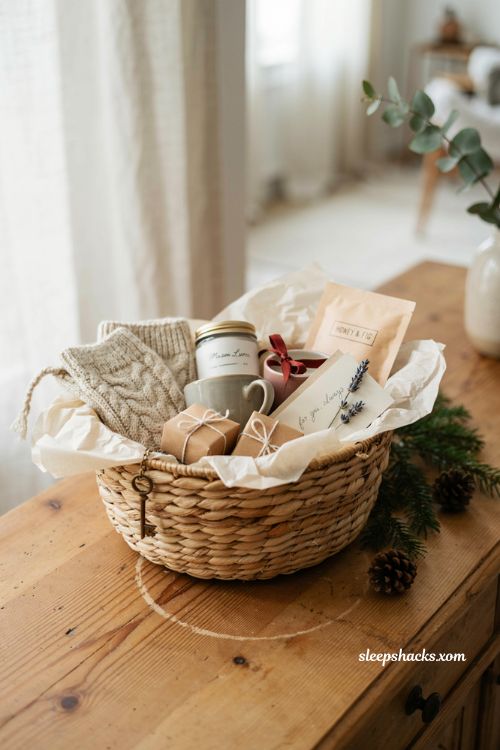 Personalized Christmas gift basket ideas filled with favorite things and cozy gifts 
