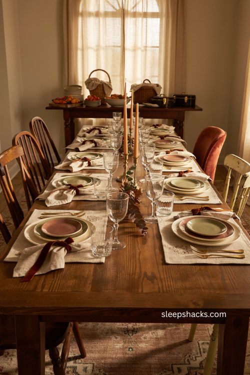 Personalized Thanksgiving placemat with gold flatware and brown ribbon 