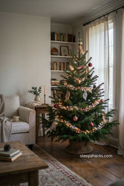 Pet safe tinsel inspired Christmas tree with silver mylar garland