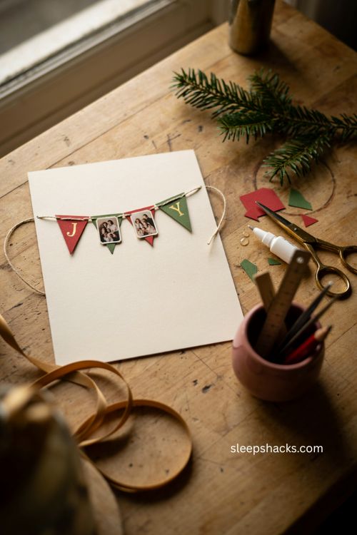 Photo bunting banner Christmas card with family picture and handmade JOY design 