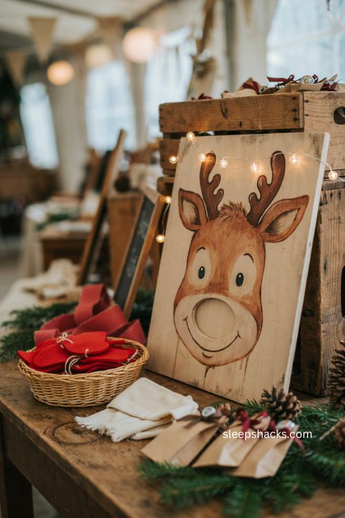 Pin the nose on Rudolph Christmas stall game for kids 