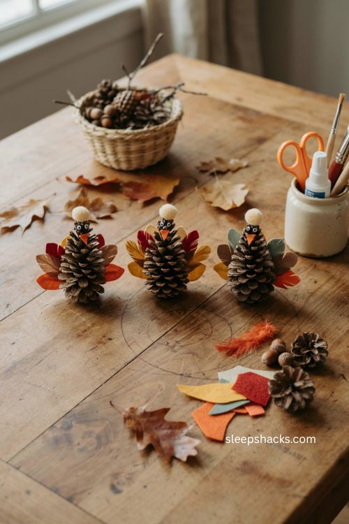 Pine cone turkey craft for preschoolers Thanksgiving nature activity
