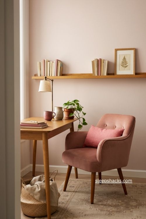 Pink office decor with layered blush rose and hot pink accents 