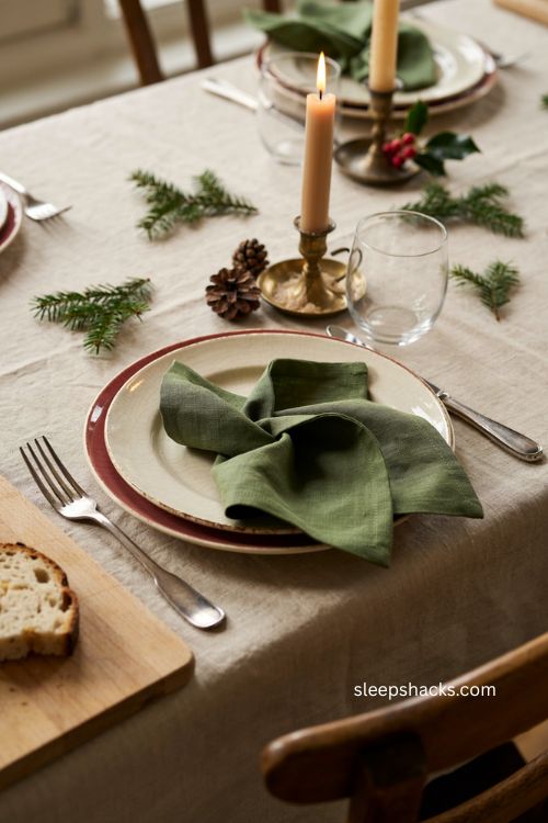 Pinwheel napkin folding idea for a playful Christmas table 
