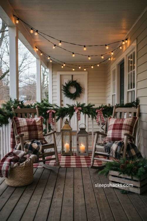 Plaid and buffalo check Christmas front porch decor ideas