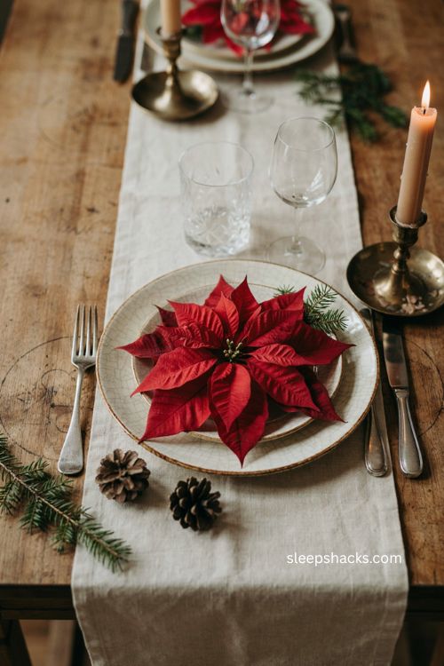 Poinsettia napkin folding idea for a beautiful Christmas table 