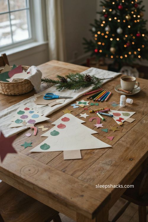 Printable decorate a tree Christmas craft with crayons ornaments and easy holiday activity