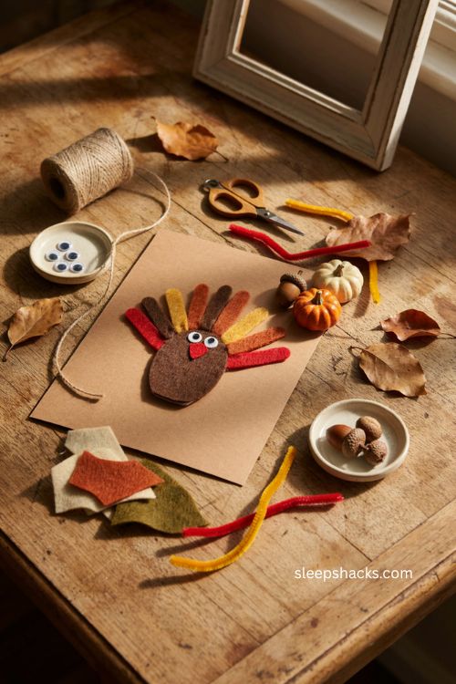 Puffy feather handprint turkey fan keepsake for Thanksgiving 