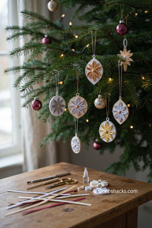Quilled paper ornament diy snowflake Christmas tree decor 