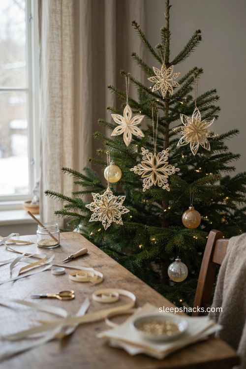 Quilled paper snowflakes christmas ornaments delicate handmade winter tree decorations 