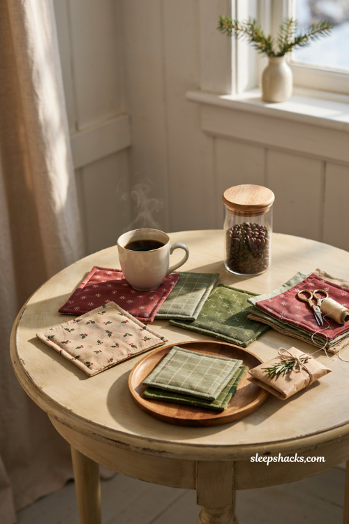 Quilted mug rug and coaster set for Christmas sewing ideas 
