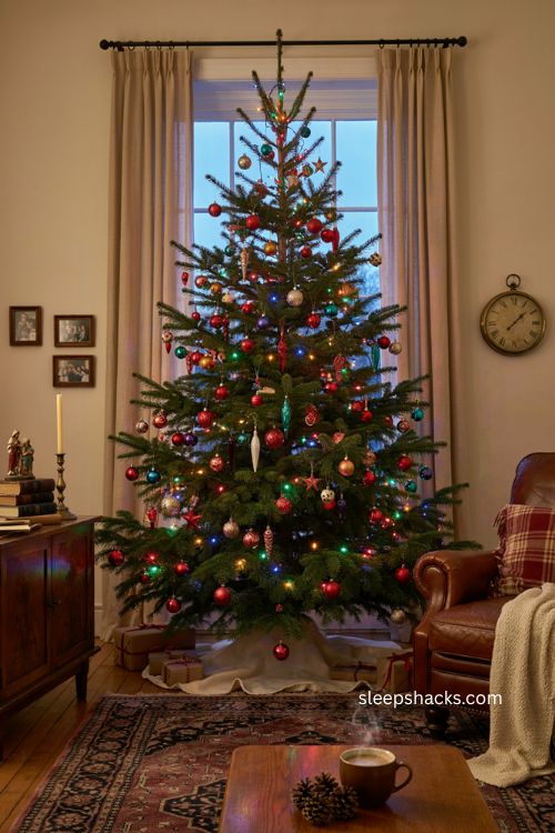 Rainbow multicolor Christmas tree ideas with colorful ornaments