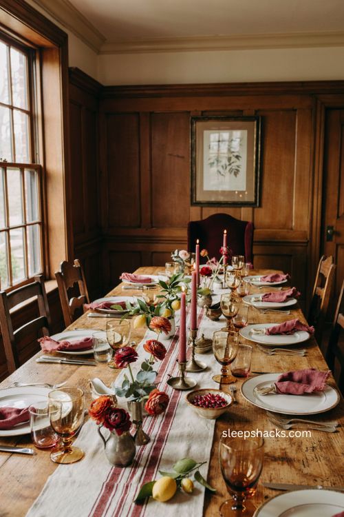 Ralph Lauren Thanksgiving raspberry red orange table amber glassware citrus branches 