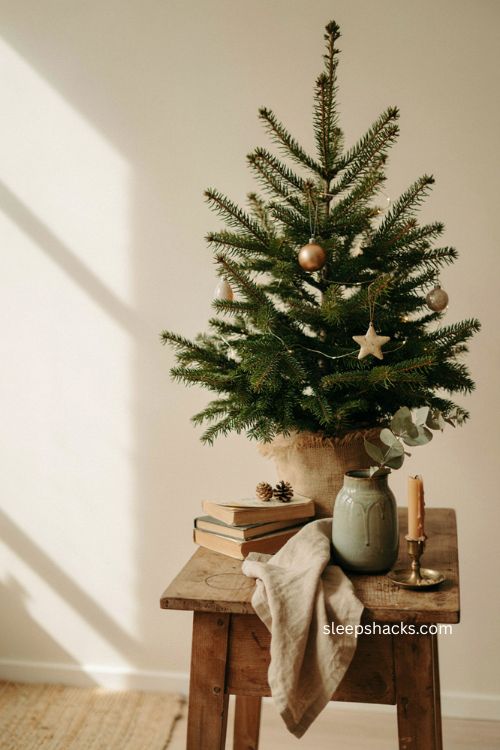 Real touch cedar small Christmas tree on side table