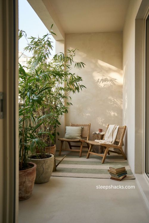 Recessed balcony wall with tall plants for built in privacy 