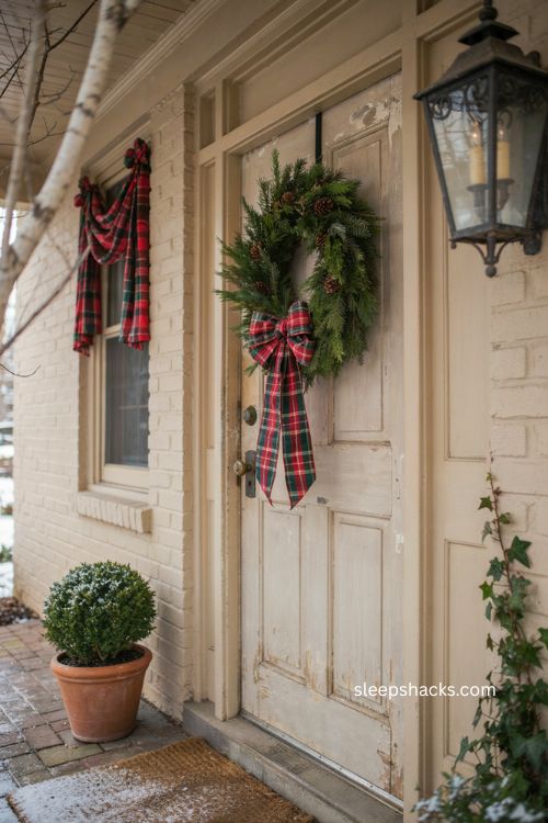 Red and green plaid Christmas bows diy for wreaths 