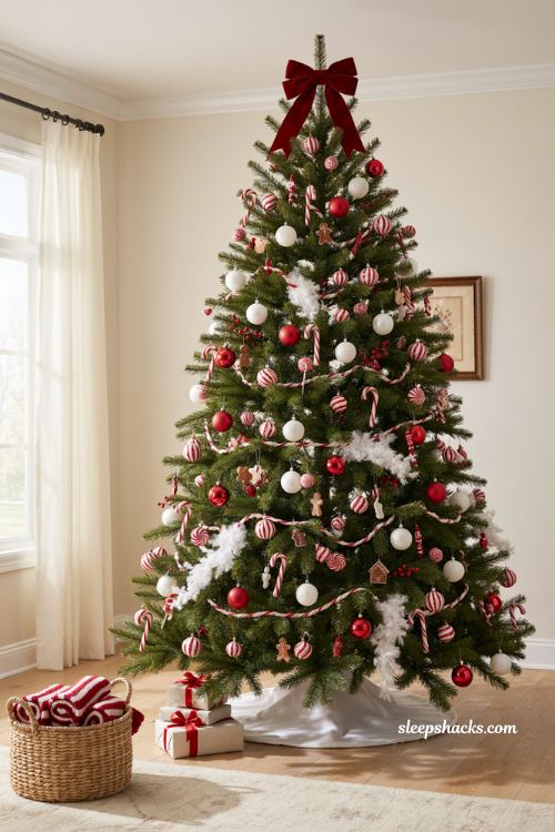 Red and white shatterproof baubles for candy cane Christmas tree