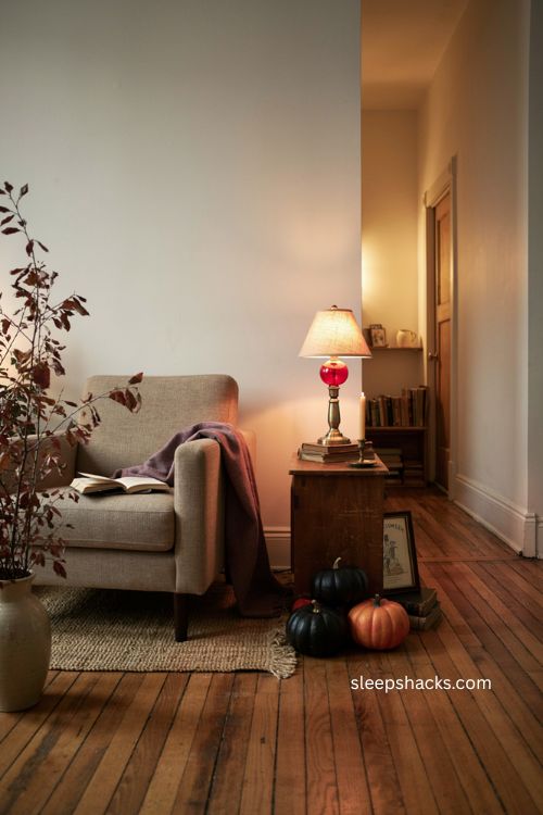 Red light bulb Halloween decor for a cozy apartment vampire den 