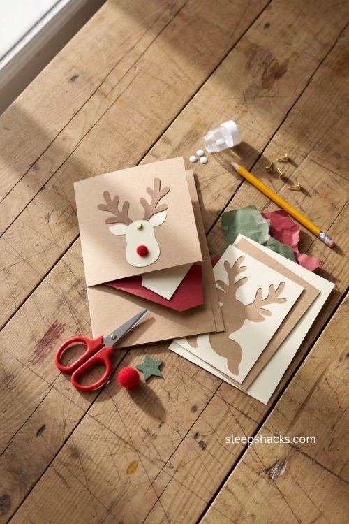 Reindeer puppet Christmas card with movable antlers mouth surprise note and kid friendly holiday craft 