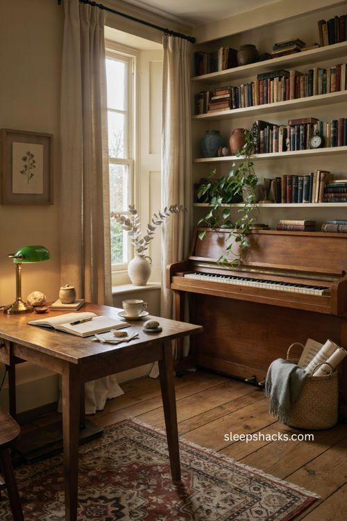Repurposed piano nook ideas for a creative cozy home office 