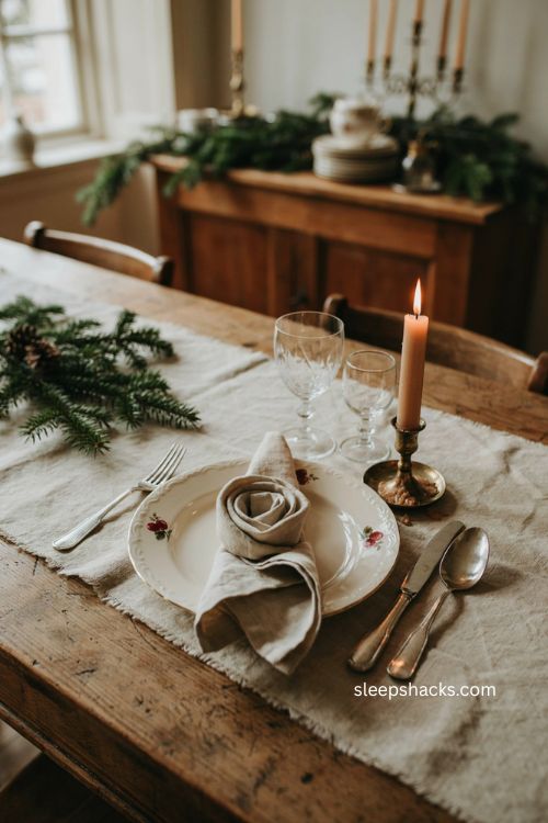 Rose napkin folding idea for an elegant Christmas table 