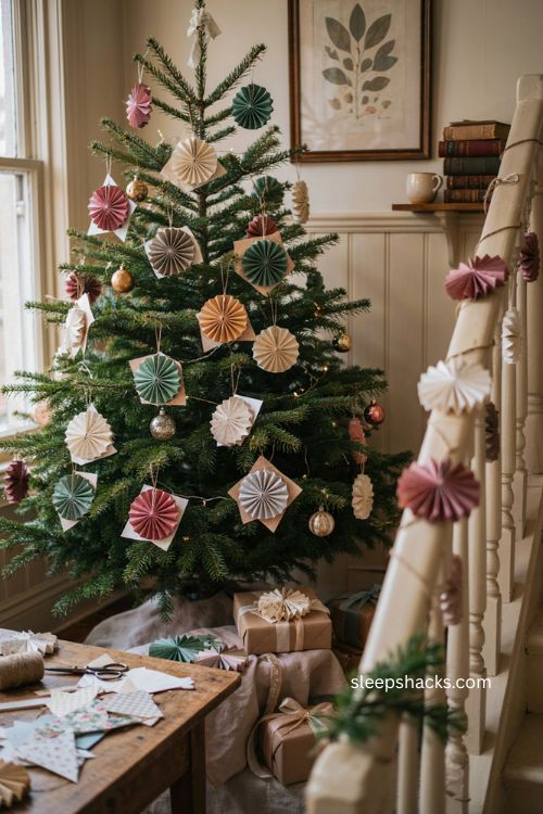 Rosette paper ornaments handmade christmas tree decorations personalized gift toppers 