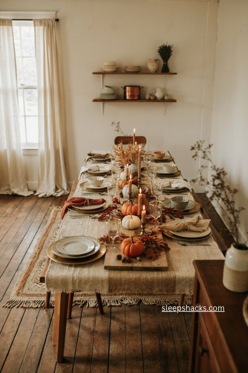 Round woven placemats with layered Thanksgiving table settings 
