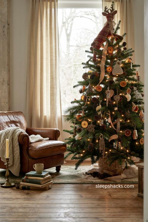 Rustic plaid deer christmas tree topper ideas for cozy farmhouse decor 