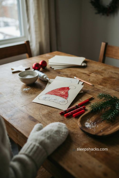 Salt Santa hat Christmas card for kids with textured snowy trim red hat and easy sensory holiday craft 