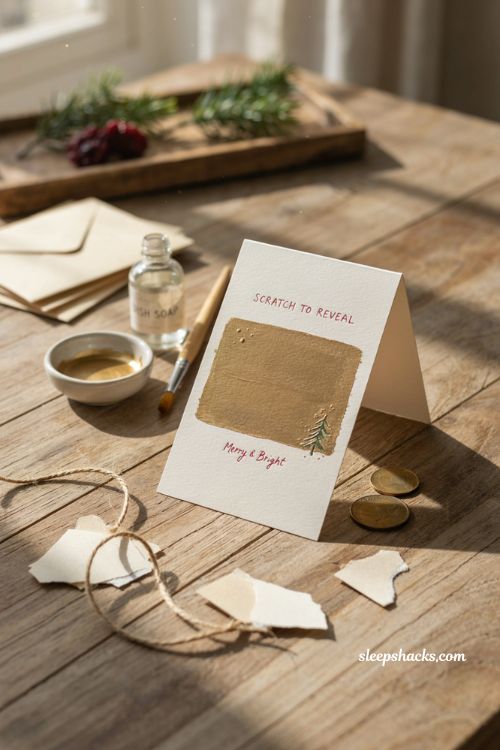 Scratch off surprise Christmas card ideas with hidden handmade details
