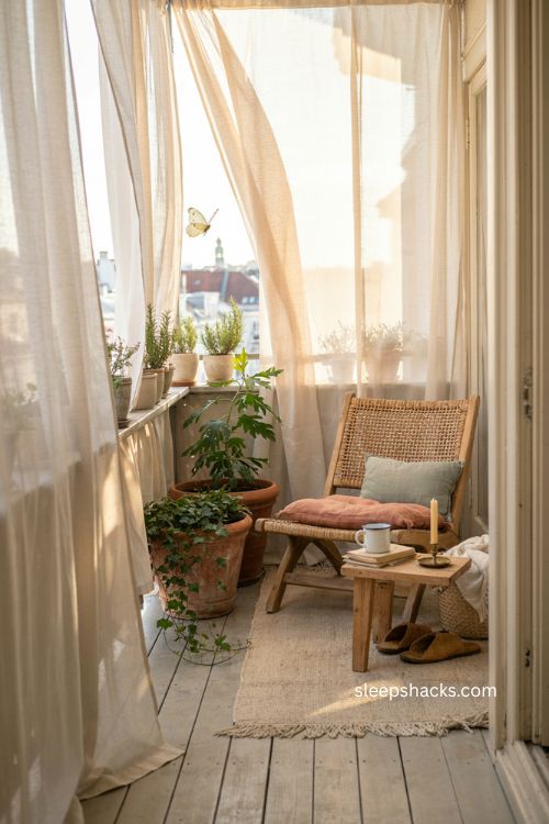Sheer outdoor drapes for a soft romantic and private balcony 