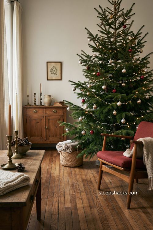 Silver ball garland Christmas tree with easy tinsel inspired sparkle