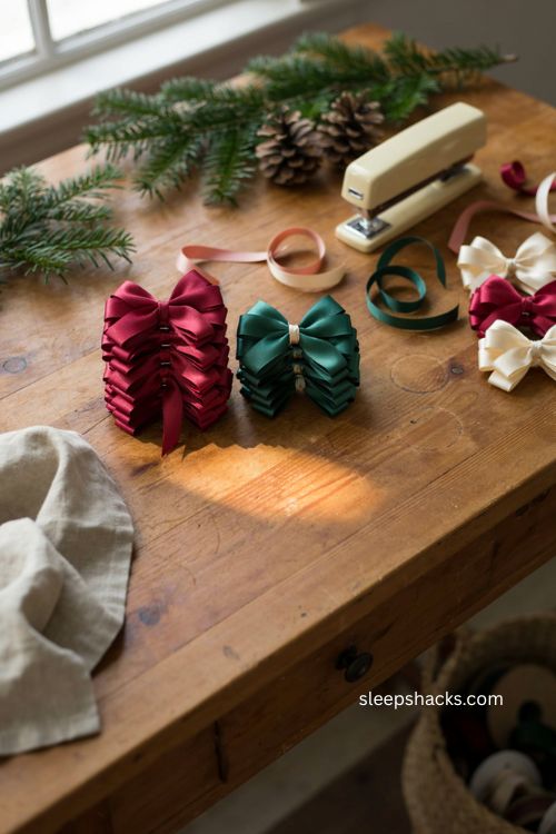 Simple stapled loop Christmas bows diy 