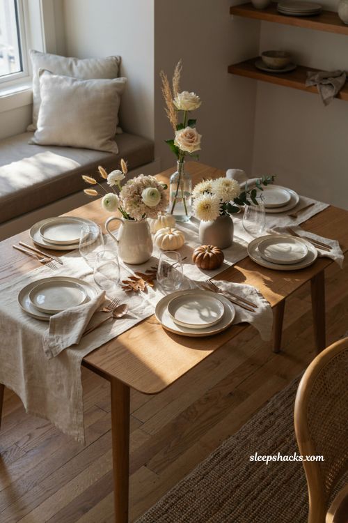 Single color flower centerpiece ideas for a small Thanksgiving table
